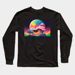 Island of Dreamlike Wonder's Rainbow Half Pipe Forest - Psychedelic Landscape - Paint Dripping 3D Illustration - Colorful Haunted Nature Scene Long Sleeve T-Shirt